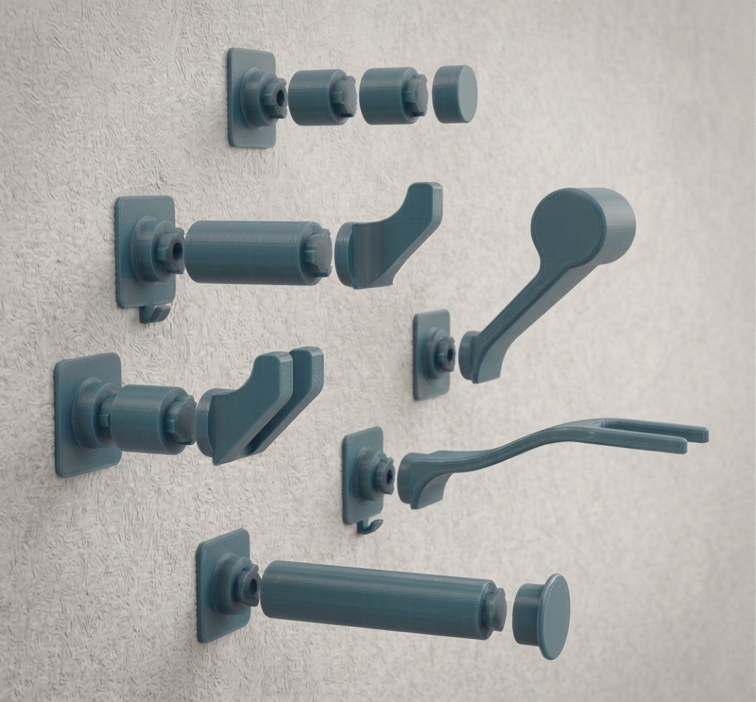 Helmet Hook - Swappable Arms, Hidden Screw Hole
