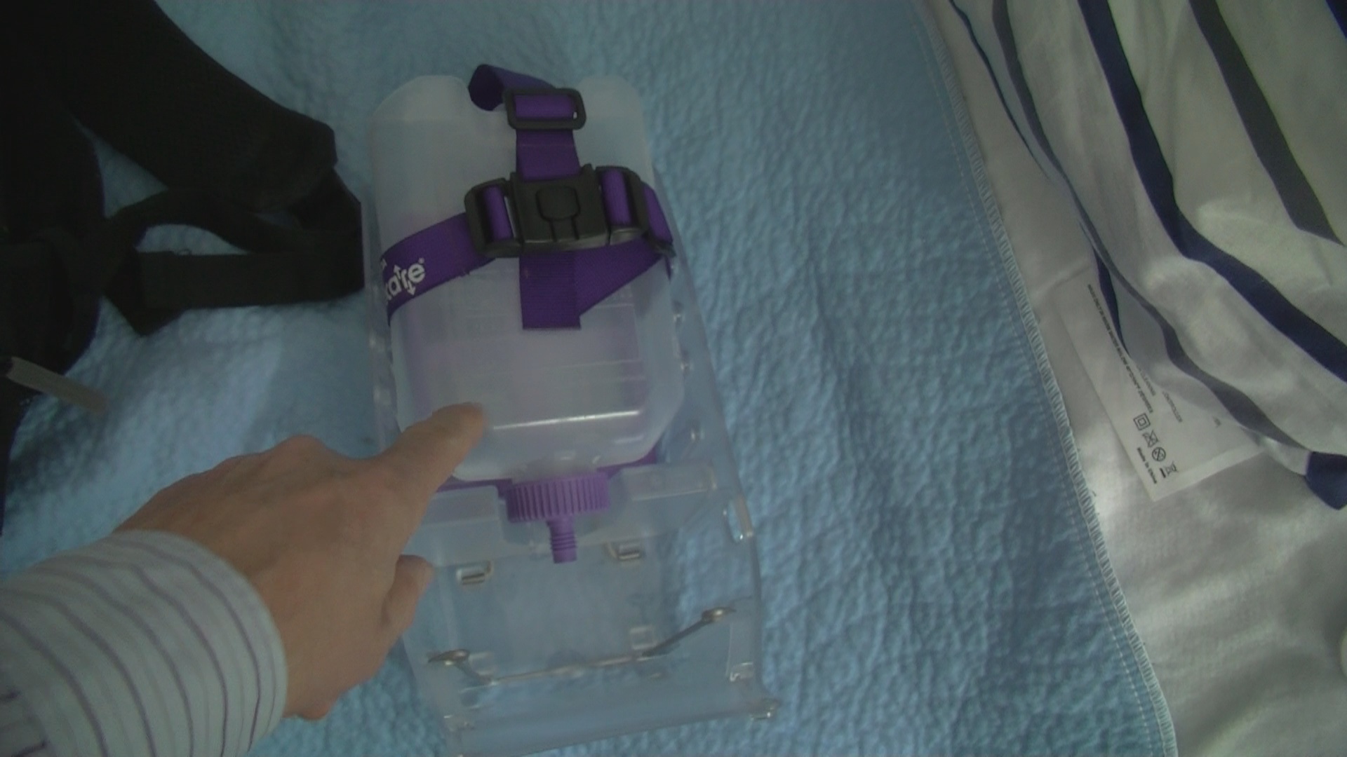 Water via PEG Feeding bottle spacer using Giving Set   Backpack method.