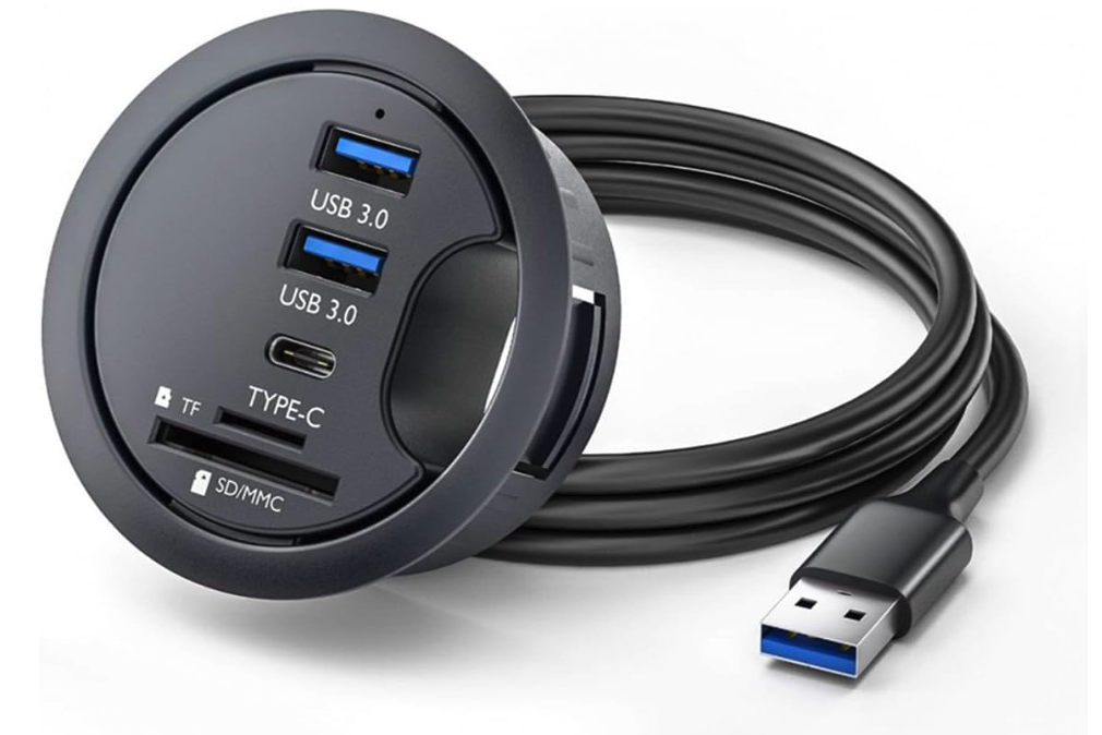 USB Hub Vertical Mount Adapter - 60mm Desk Grommet Style