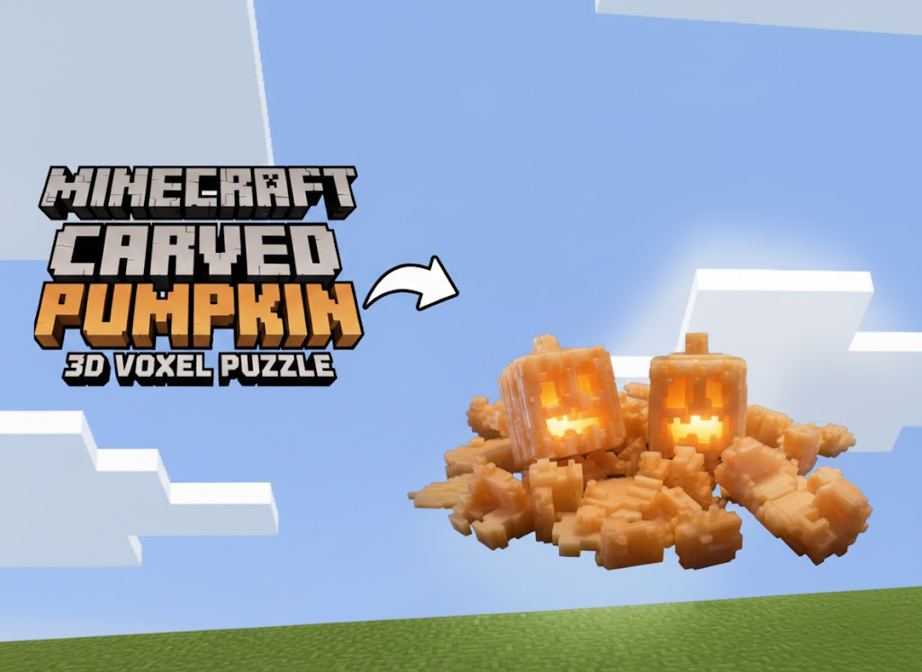 Minecraft Carved Pumpkin - 3d Voxel Puzzle - Support Free