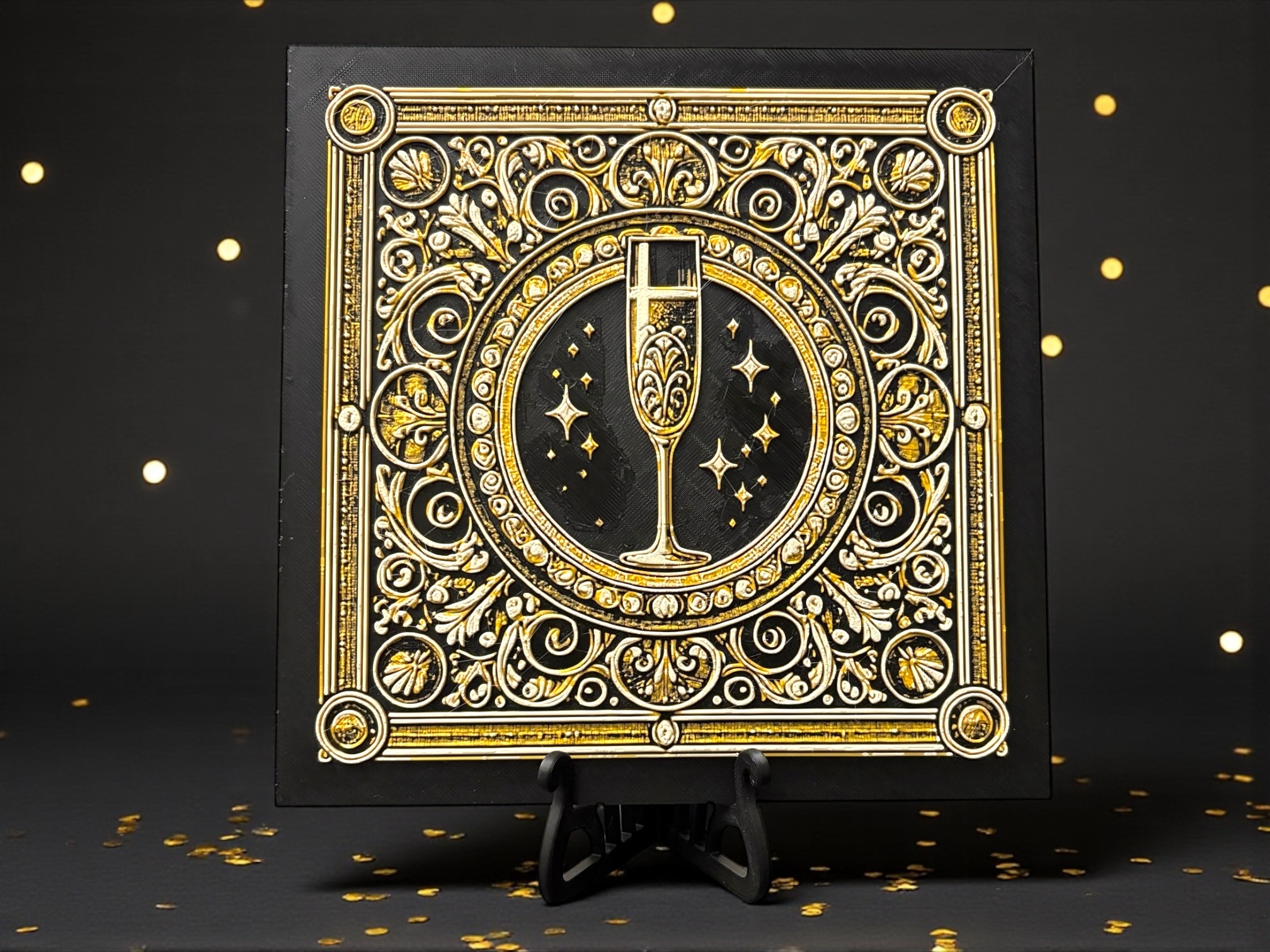 Midnight Toast – Gilded Champagne Glass Hueforge