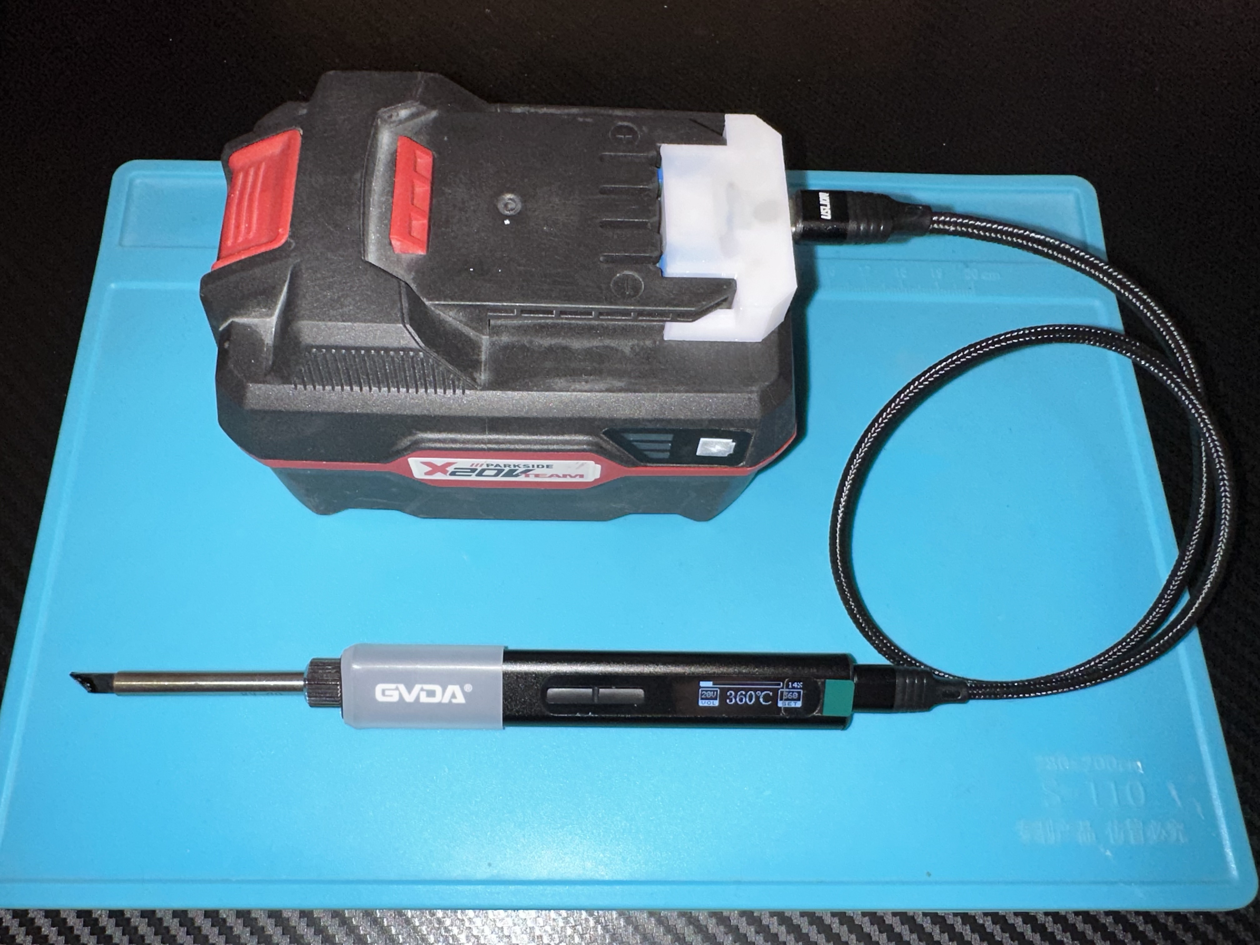 Parkside x20v battery to USB Type-C adapter for soldering iron
