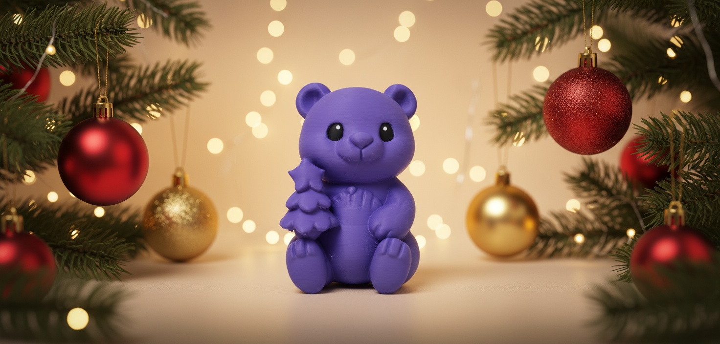 Sitting Teddy Bear with Mini Christmas Tree