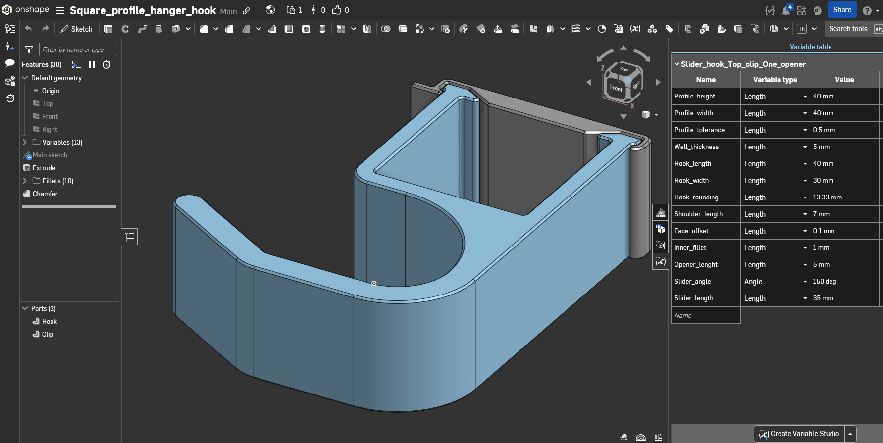 Square bar bag hanger hook - Parametric — miniatura 4