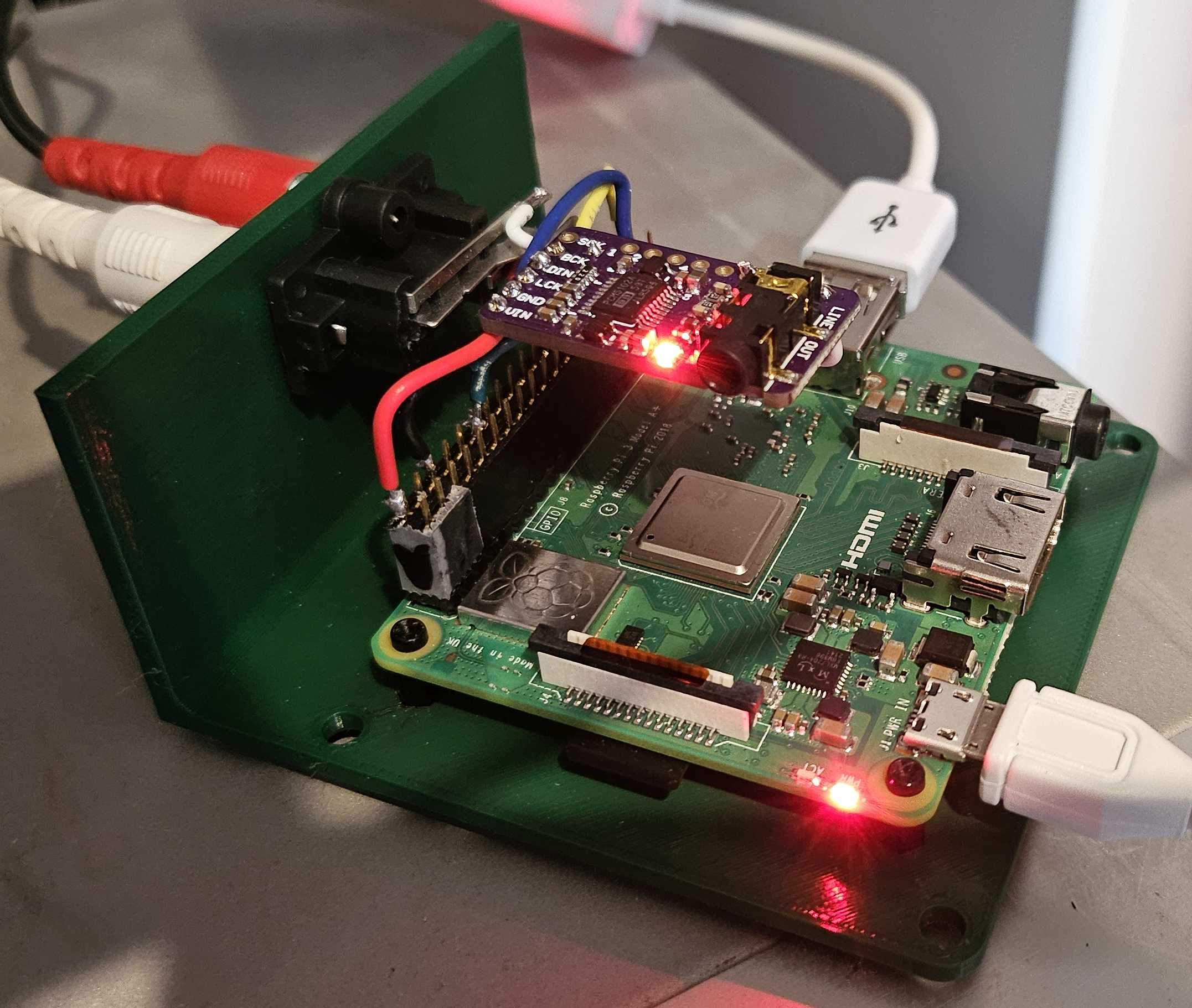 Raspberry Pi 3A+ mount case with RCA stereo sockets parametric configurable