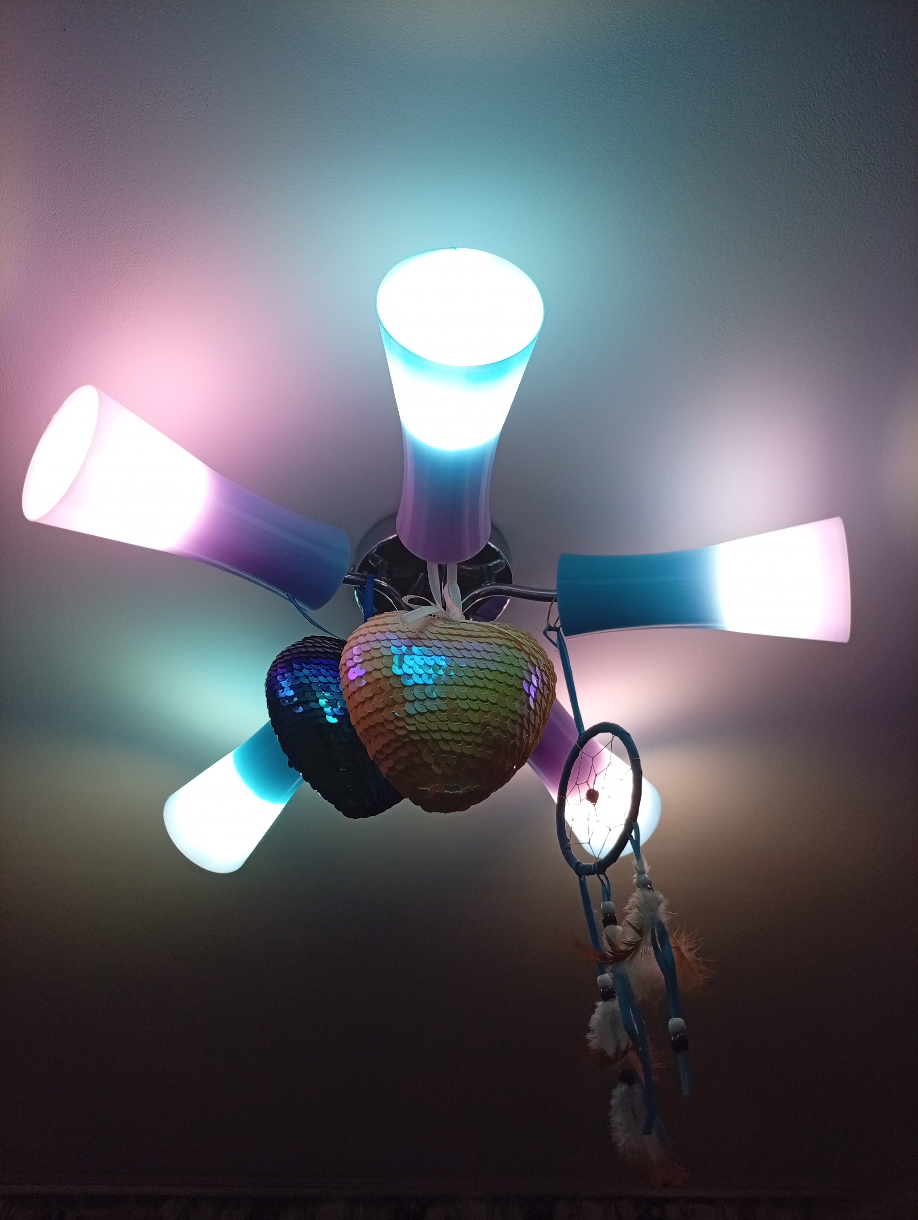 The lampshade on the chandelier