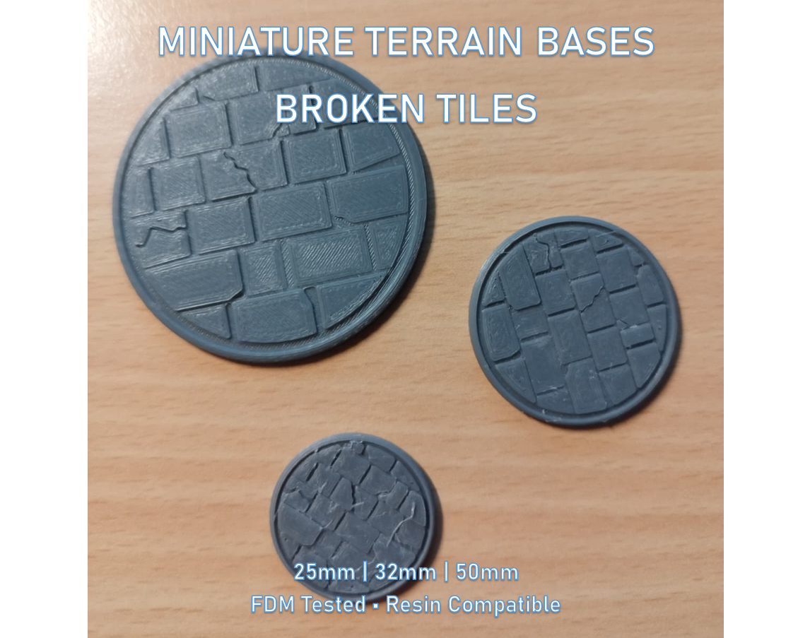 D&D Miniature Base 25mm/32mm/50mm - Broken Stone Tiles - Tabletop RPG Terrain
