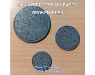 D&D Miniature Base 25mm/32mm/50mm - Broken Stone Tiles - Tabletop RPG Terrain