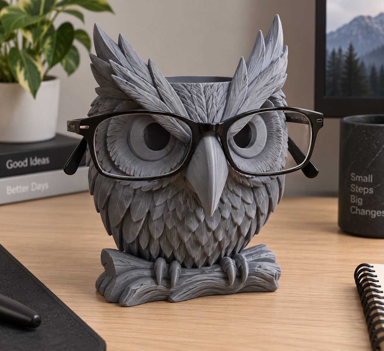 Owl Planter - Feathered Owl Pot on Branch