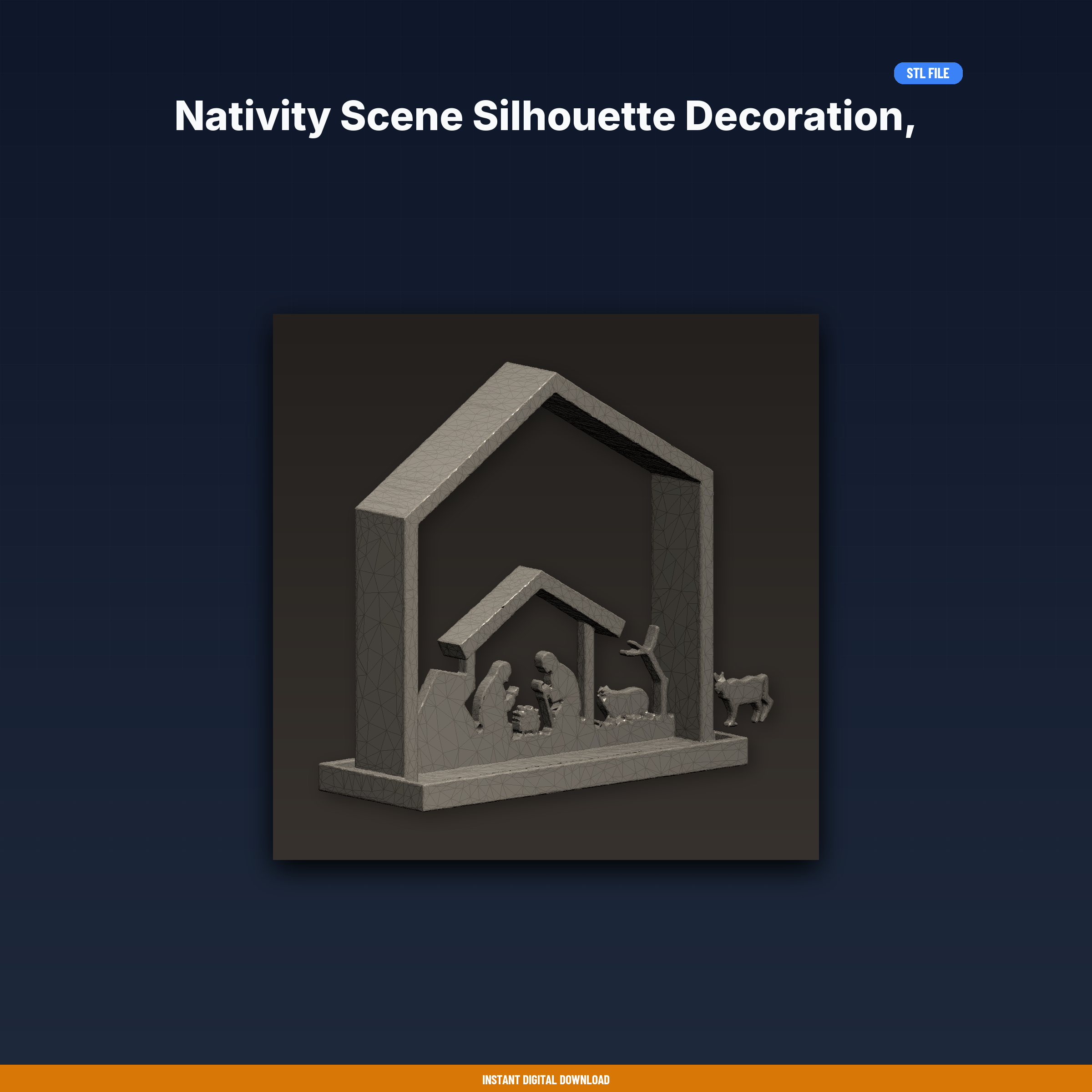 Nativity Scene Silhouette Decoration, Manger Scene, Christmas - 3D Printable STL File