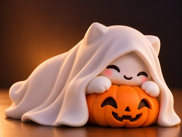 little ghost with pumpkin