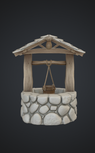 Medieval Village Well – Wooden Roof Stone Well 3D model