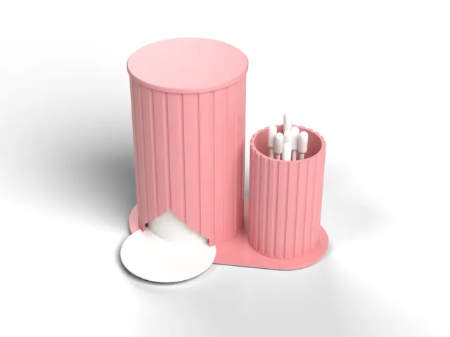 Cotton Pad Dispenser with Cotton Bud Cup - Pull from the Bottom, Fluted, Lid (OpenSCAD)