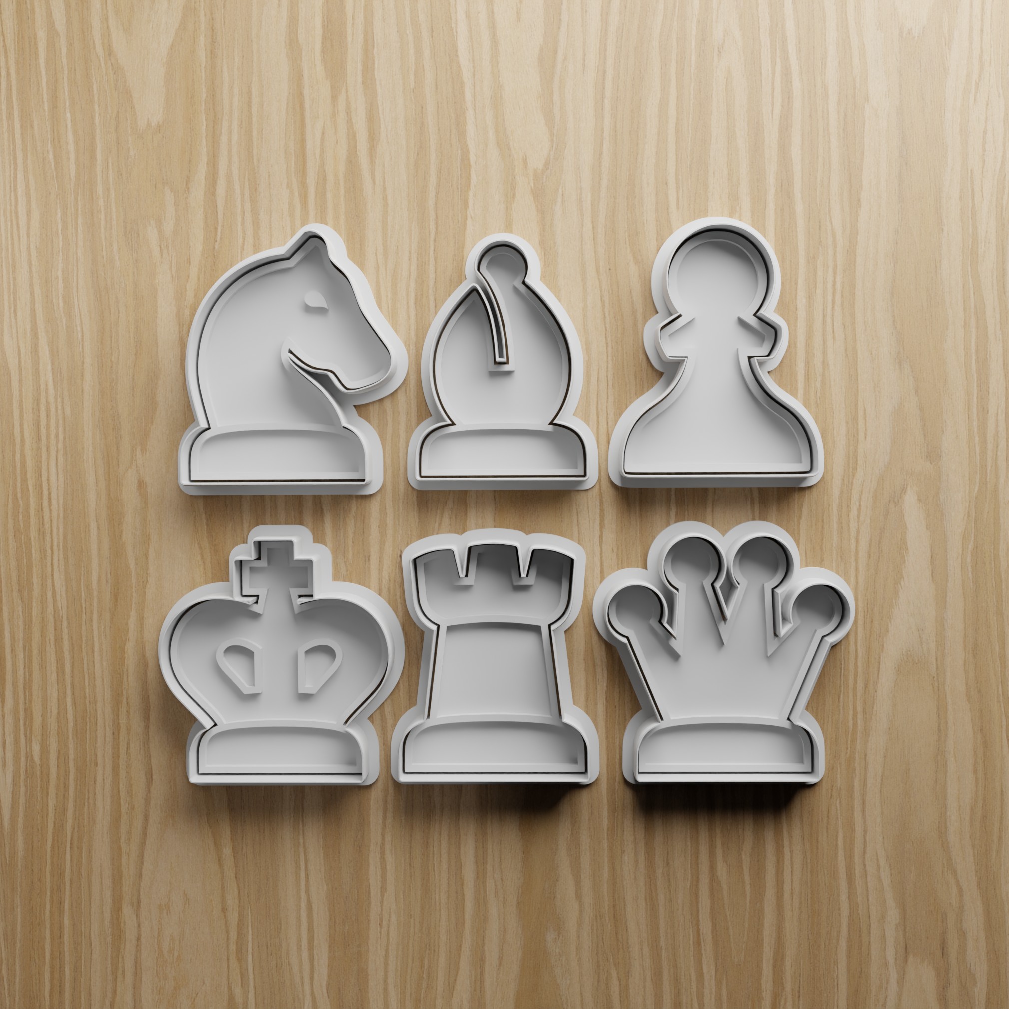 6-Pack Chess Cookie Cutter STL Bundle – 3D Printable King Queen Rook Bishop Knight Pawn
