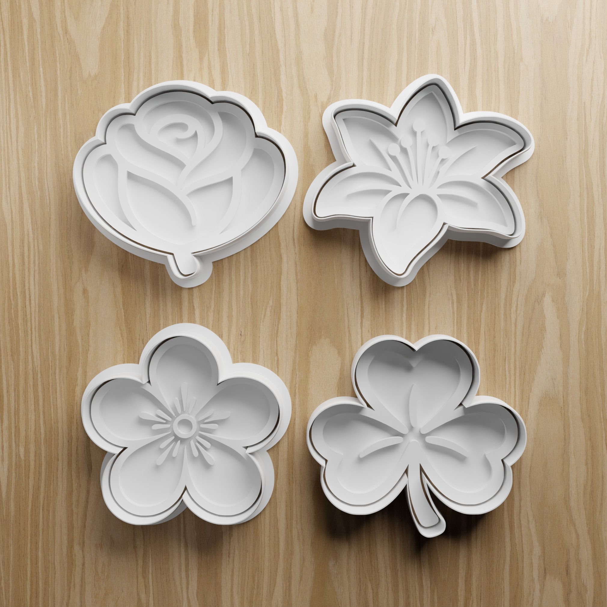 Flower Cookie Cutter STL Bundle | Rose Lily Blossom Clover Fondant Cutter Set | 3D Printable