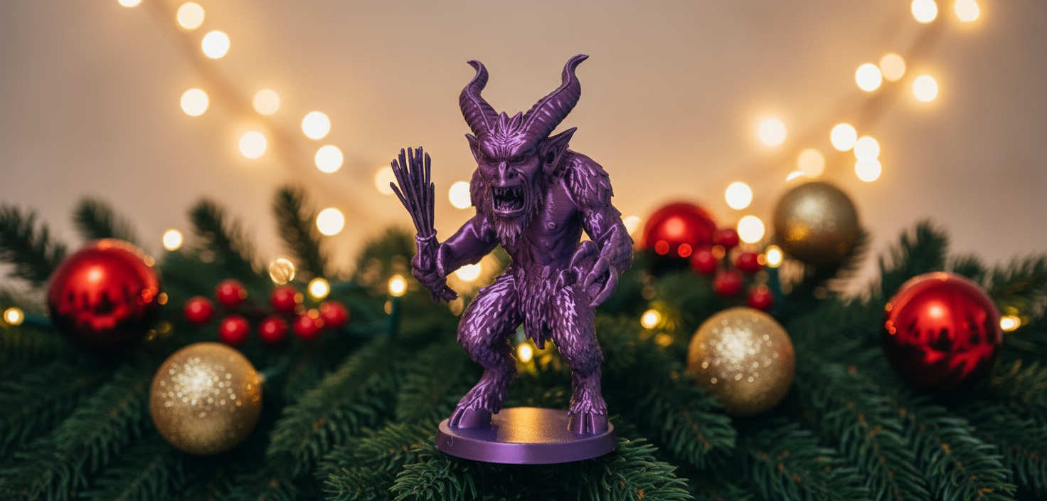 Furry Krampus with Birch Rods Christmas Figure