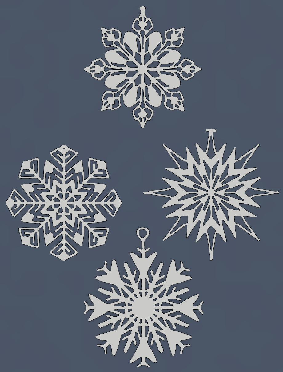four snowflake ornaments fusion360 model
