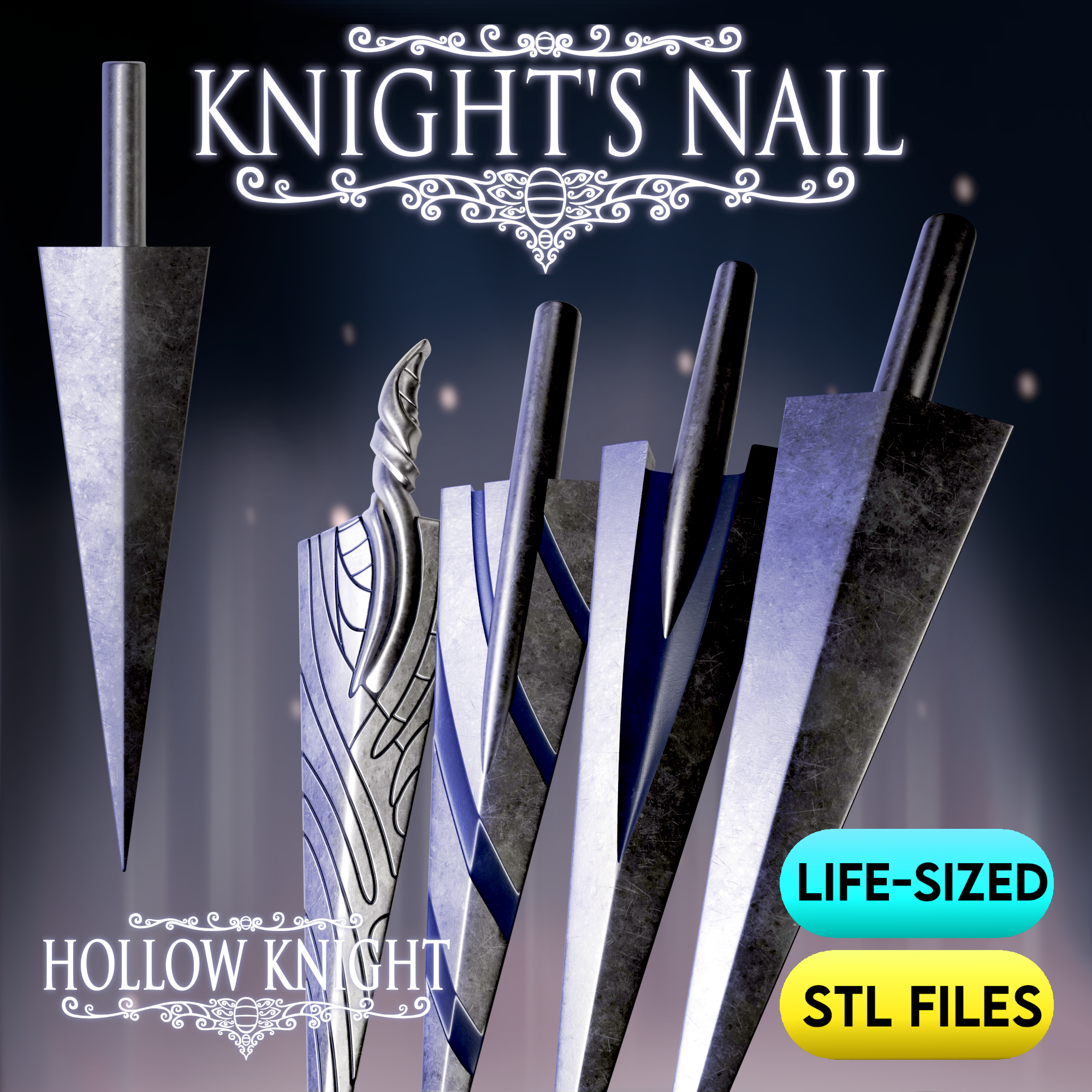 Hollow Knight's Nail STL Files - 4 Types | Life Sized | High Detail