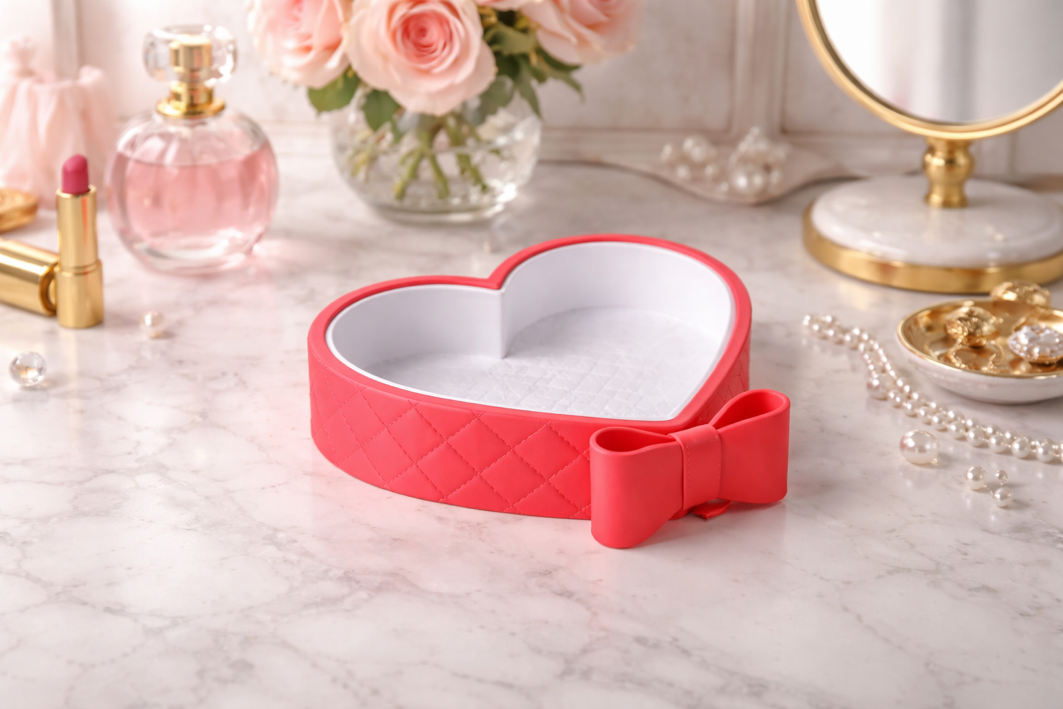 Amorette Heart Trinket Tray with Bow Detail