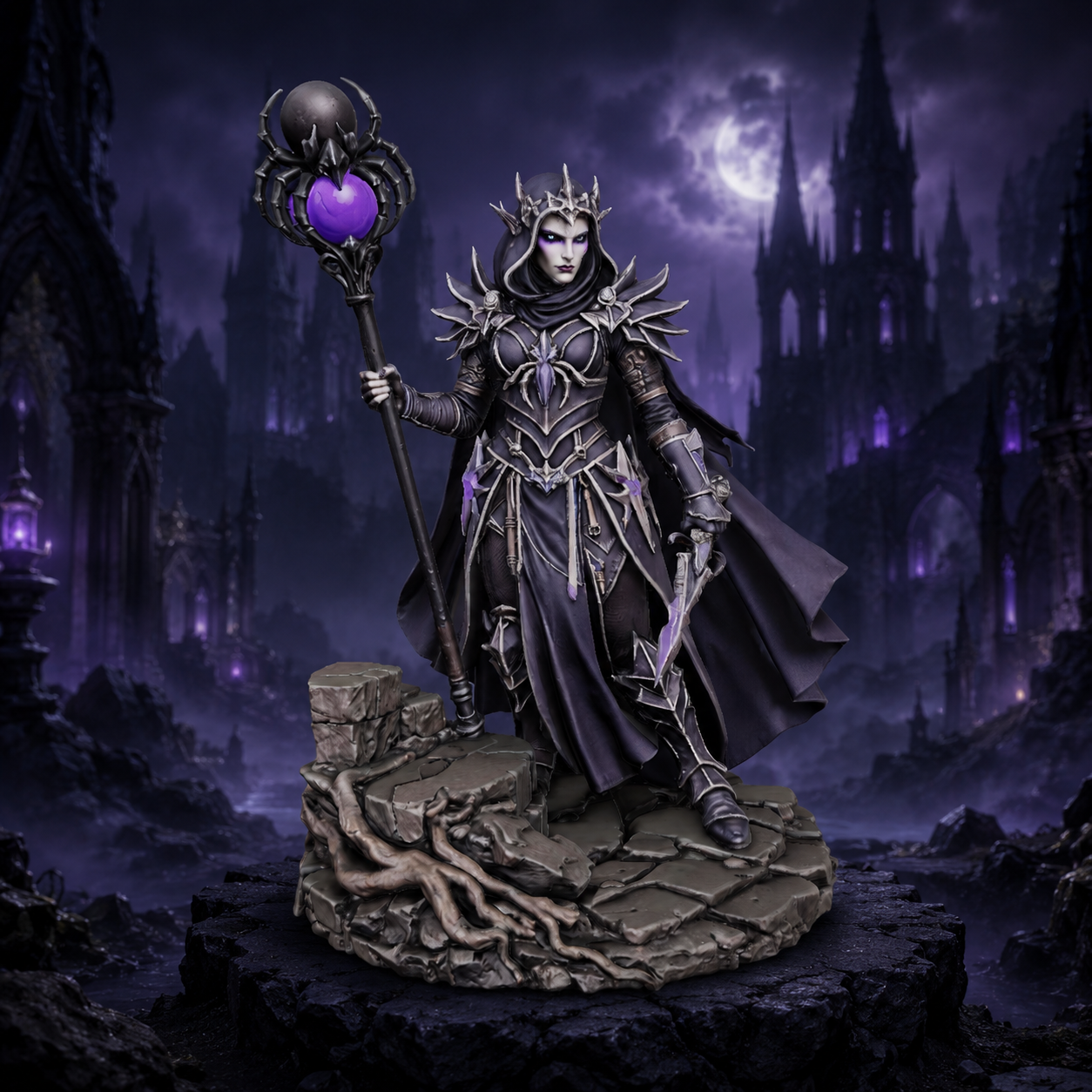 Vhorlath Realms – Dark Elf – Voidweb Priestess (Dark Fantasy 3D Printable Miniature STL)