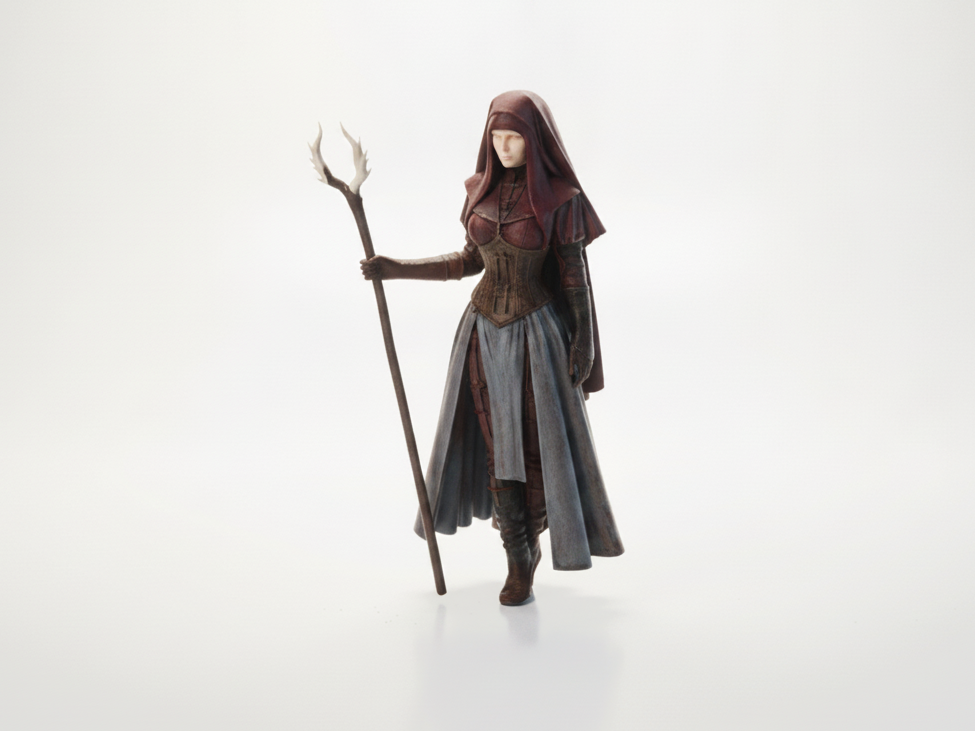 Nun With Scepter Fantasy Figurine 3D Printable