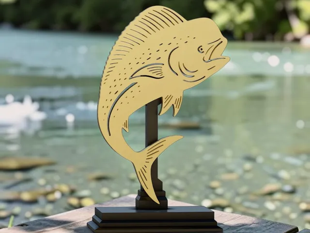 mahi mahi fish trophy 2d statue for 3d printing