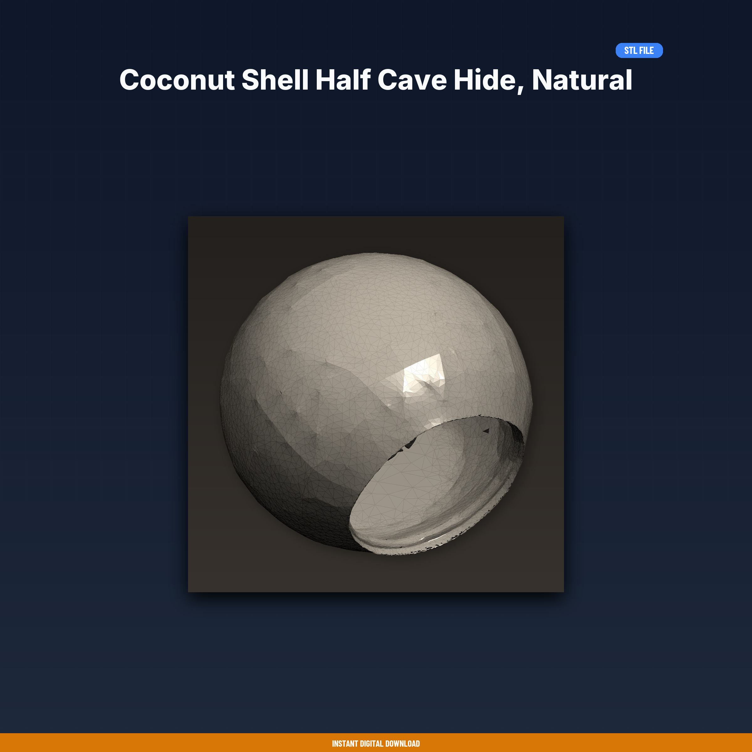 Coconut Shell Half Cave Hide, Natural Texture, Shrimp Betta Hide, - 3D Printable STL File