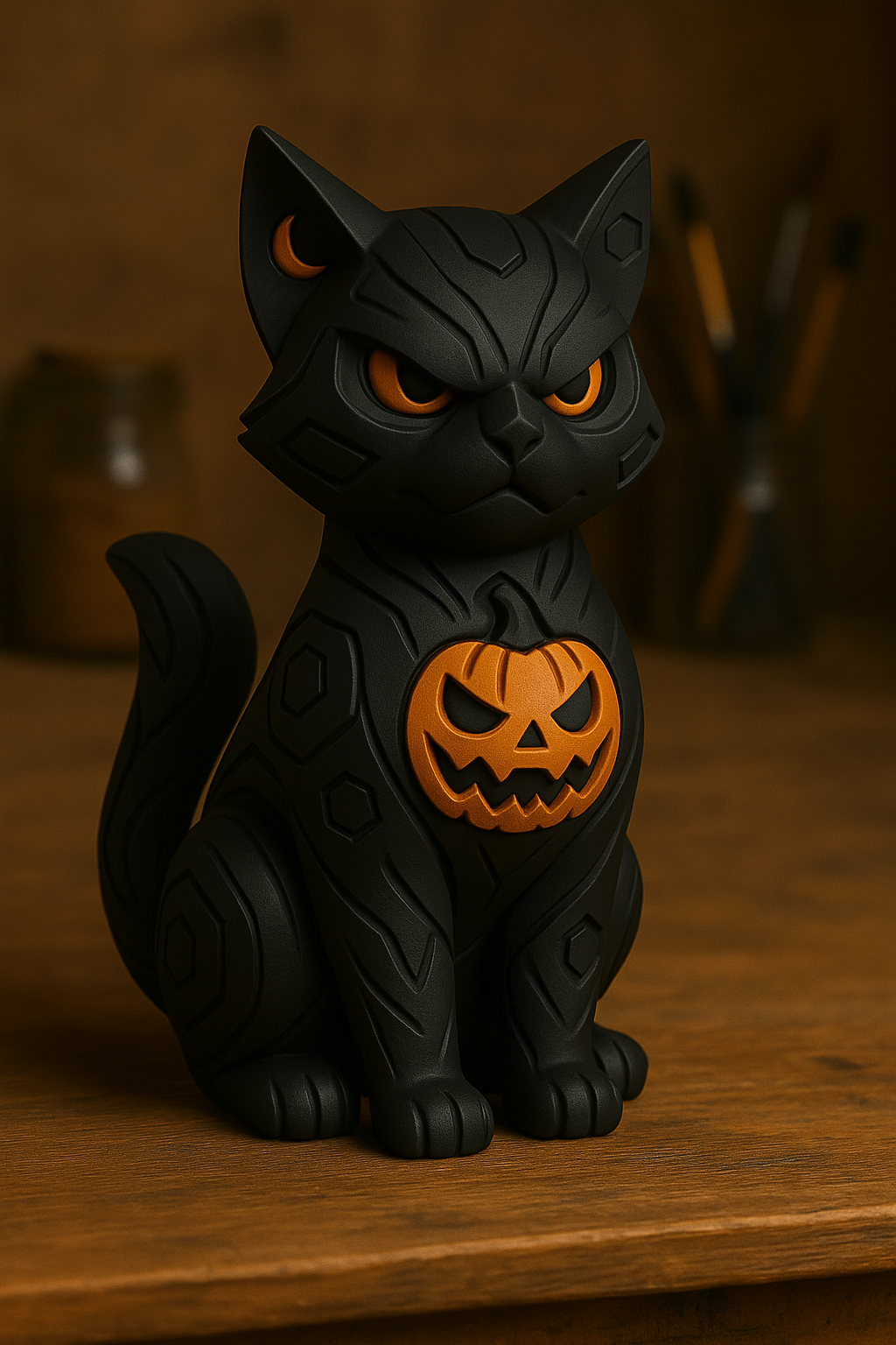 Black Cat Halloween Sculpture