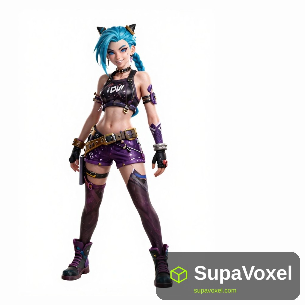 Punk Anime Girl with Braids Figure - AI Generated 3D Model