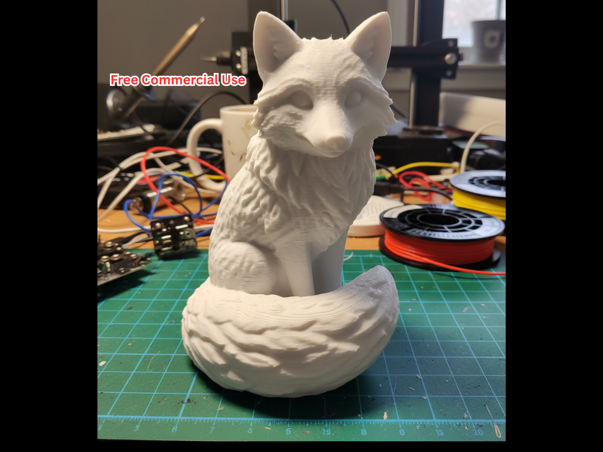 Semi-Realistic Arctic Fox Sitting Statue