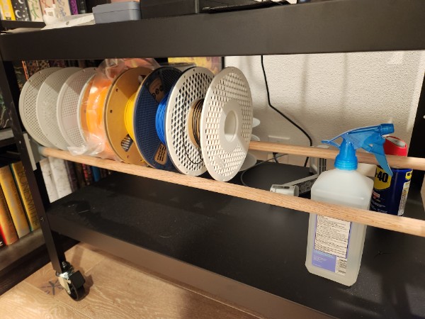 IKEA Bror utility cart filament spool shelf for 3/4" dowels