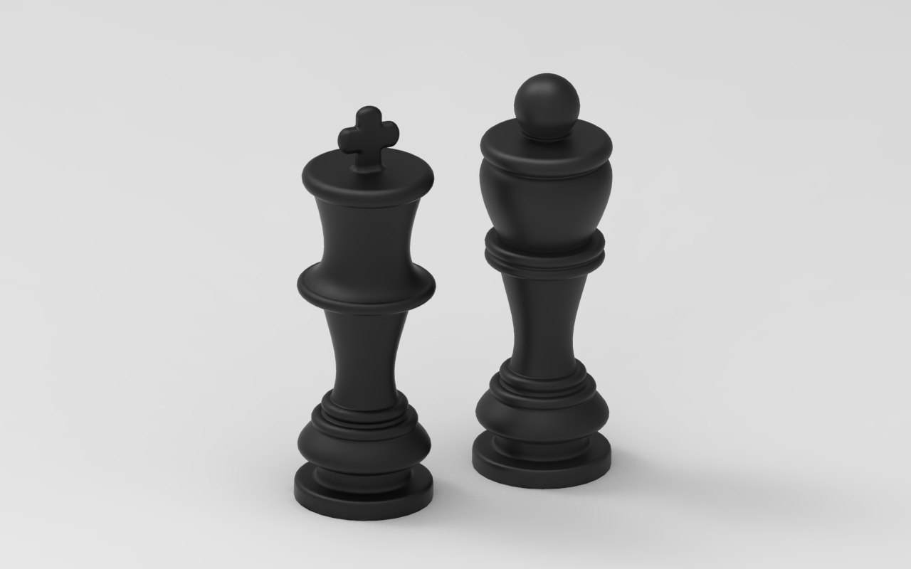 3D Printable Chess King and Queen Elegant Game Pieces for Play and Display
