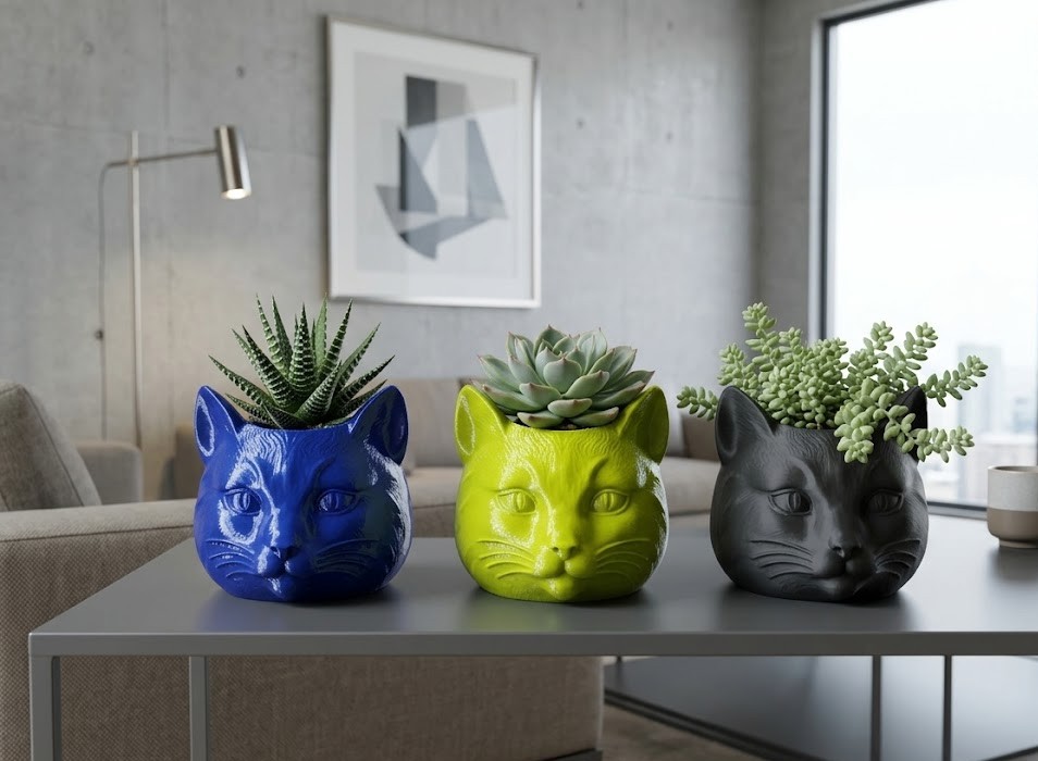 3D Printed Cat Face Planter