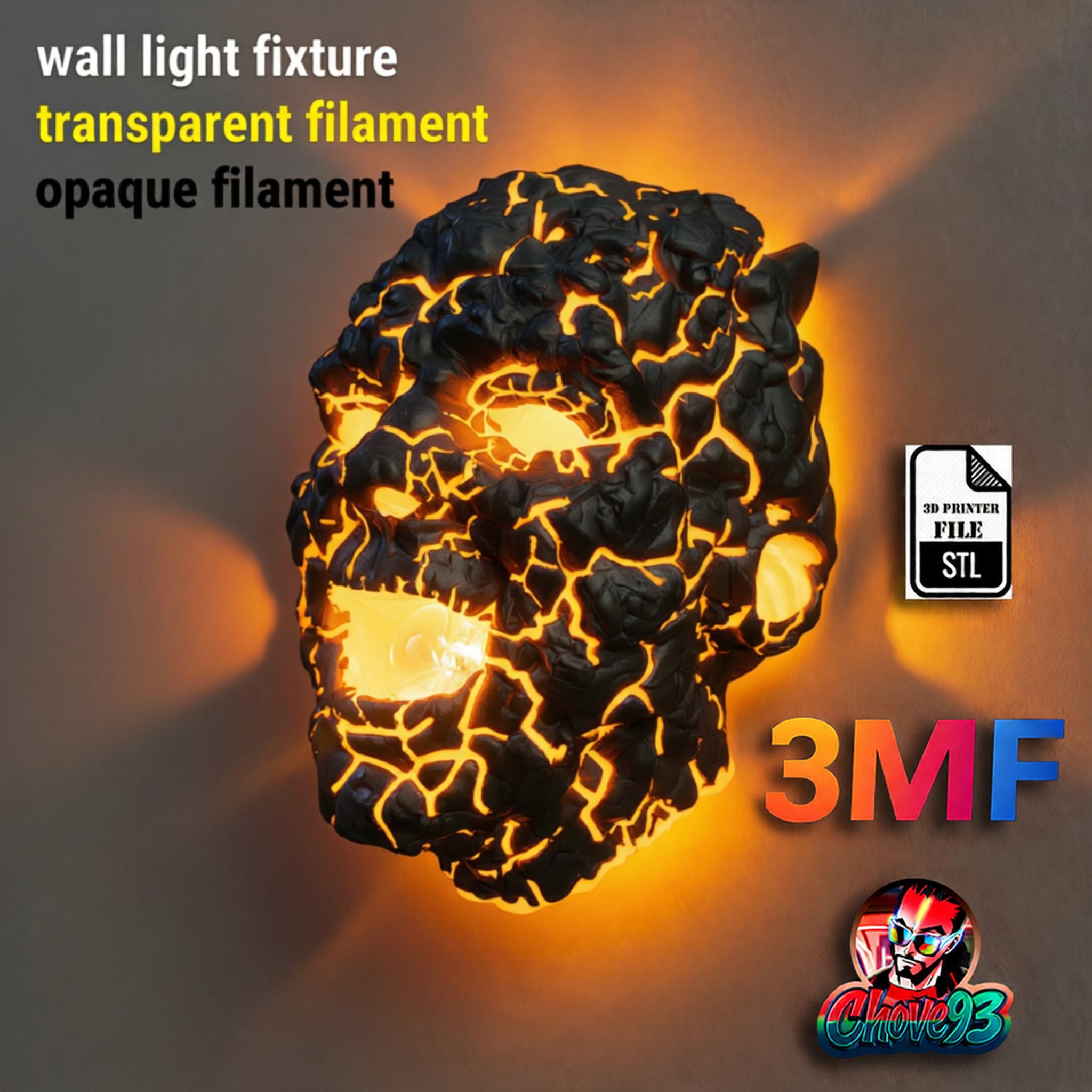 Lava Cracked Face Wall Sculpture-wall light fixture-3mf multicolor
