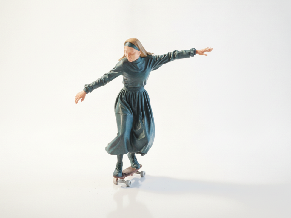 Skateboarding Nun Figurine Religious Art 3D Printable
