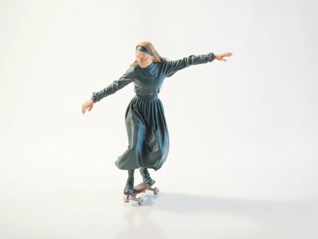 Skateboarding Nun Figurine Religious Art 3D Printable
