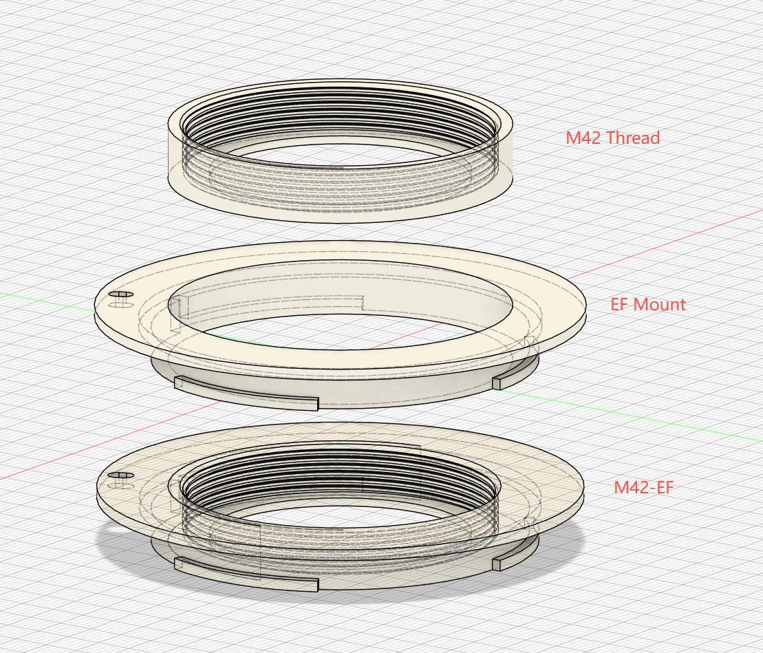 M42 thread to Canon EF mount adaptor with aperture ring STEP
