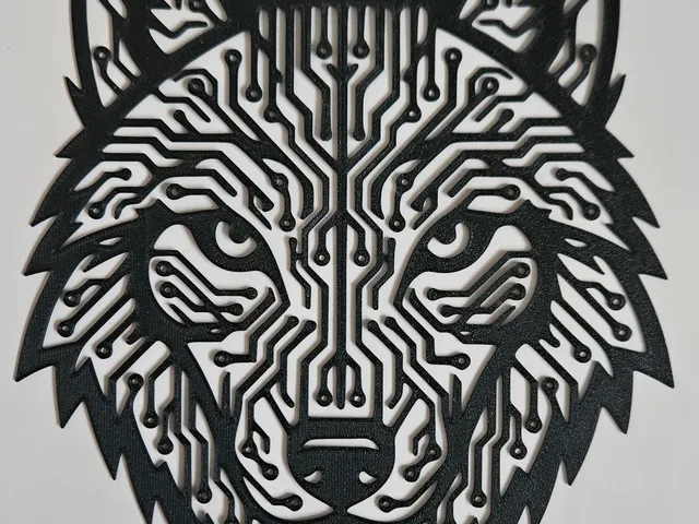 Cyber Wolf Wall Art – Geometric Circuit Board Design
