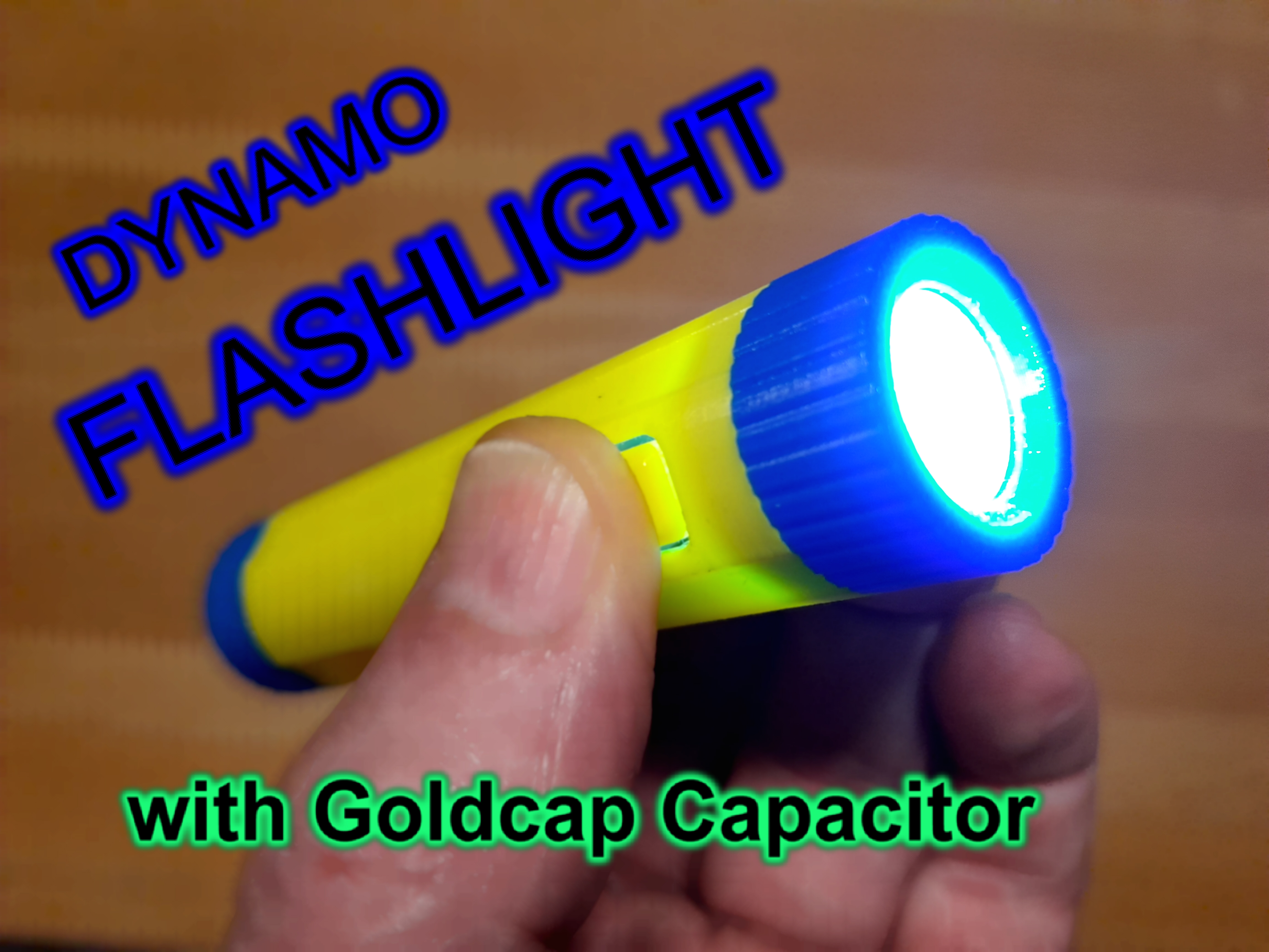 Battery-free dynamo flashlight with gold-cap capacitor