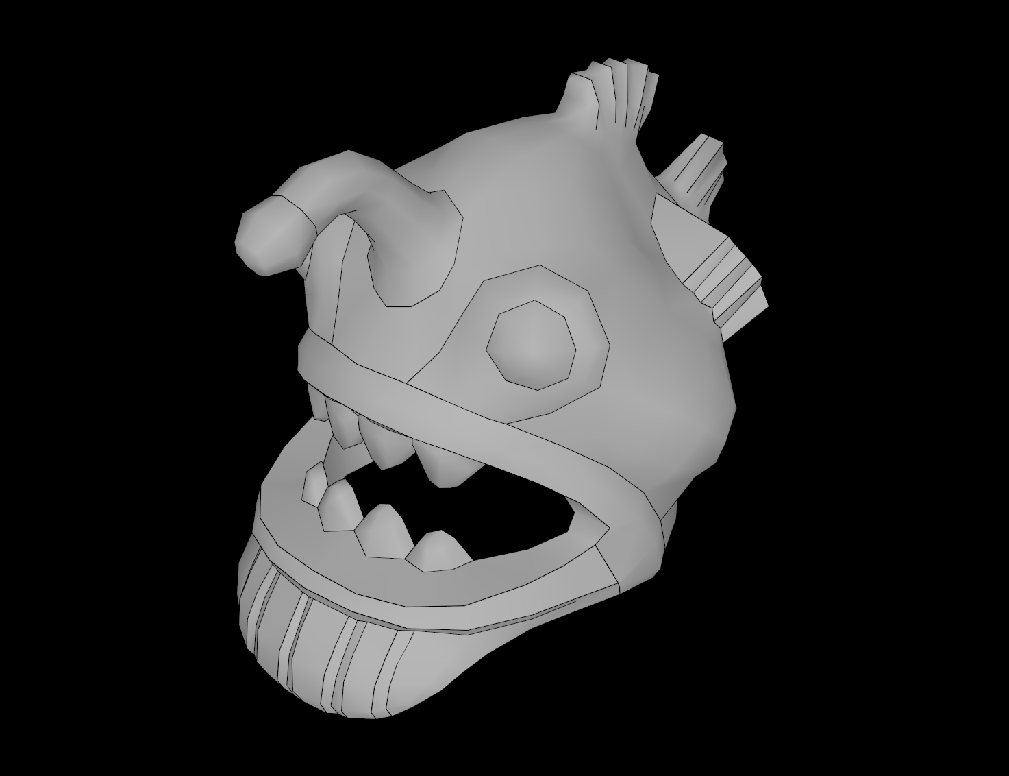 Lego Compatible (25407.dat) Minifig Headgear Mask Angler Fish Head with Wide Open Mouth, Fins and Teeth, Eyes and Lure (Esca) Pattern