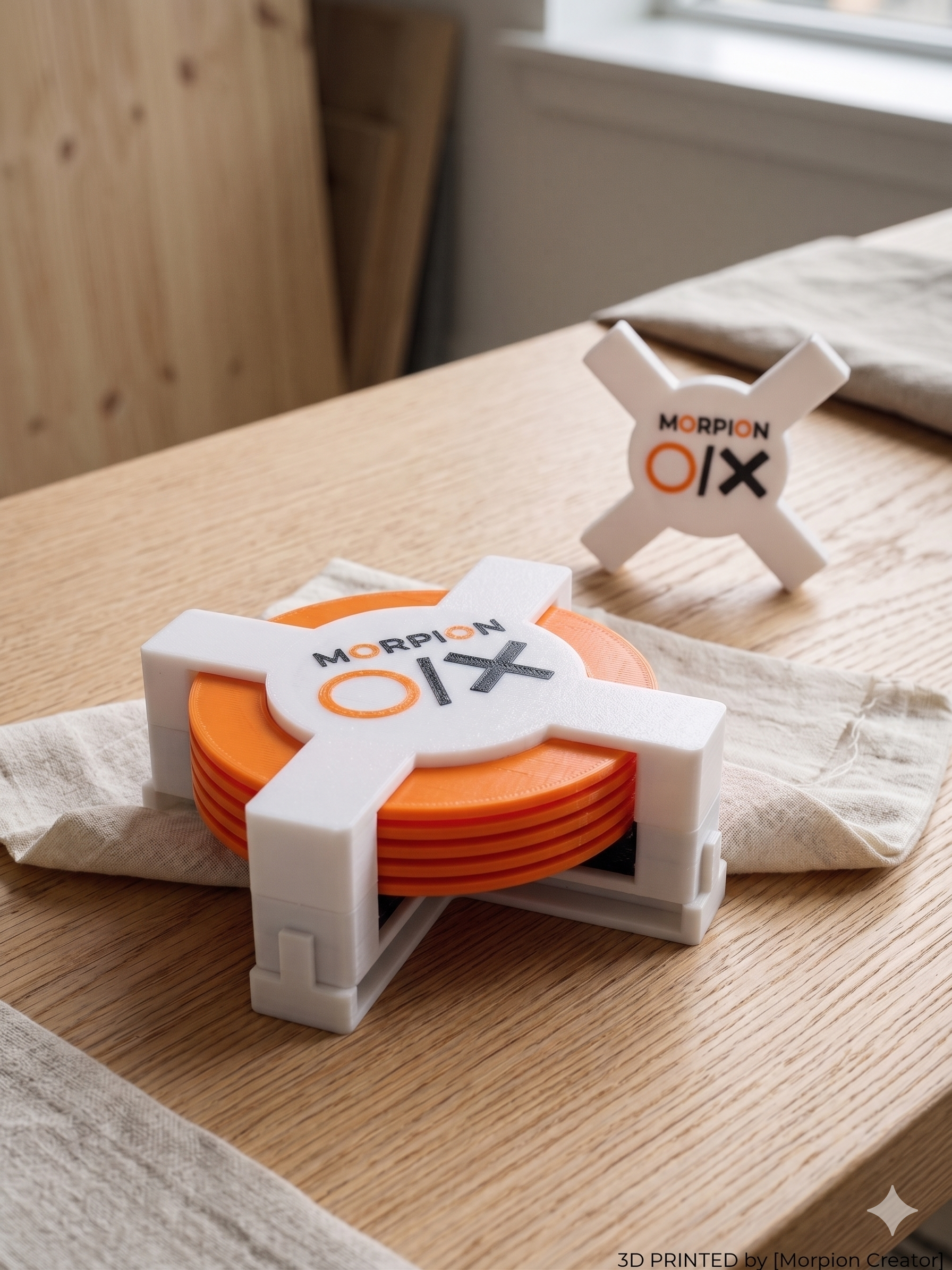 Tic-Tac-Toe O/X — Screw-lid travel case with fabric game board 3D model