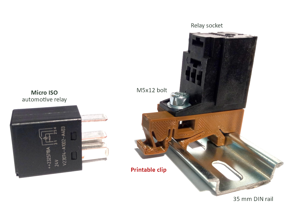 Micro ISO automotive relay mount for 35 mm DIN rail