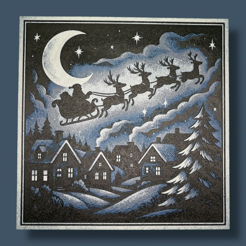 ご確認用 Merry Christmas 静かな森のクロス 17~18cm Moonlit Midnight Flight – Santa Over the Village Christmas