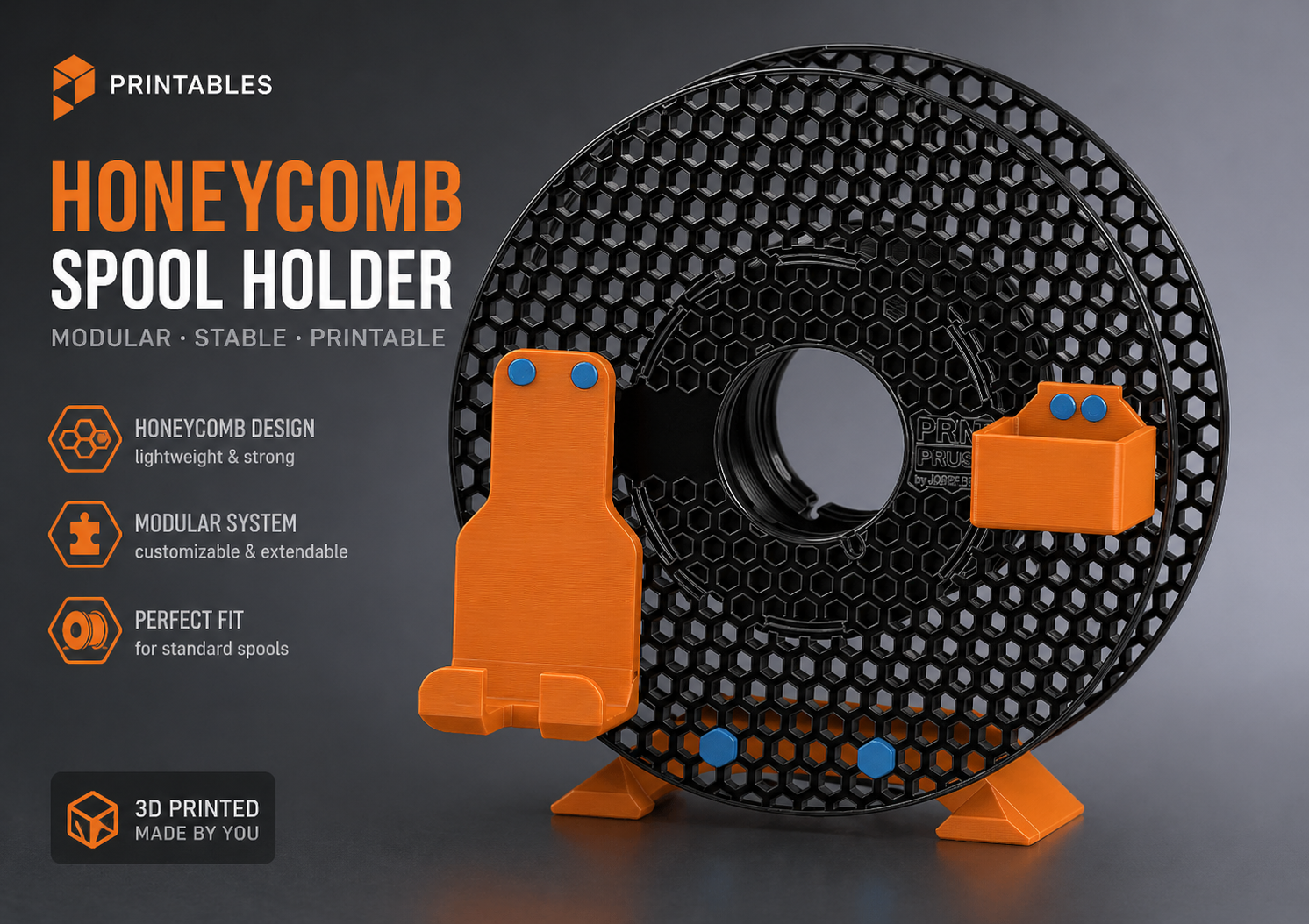 Honeycomb Spool Holder – Resusable, Modular, Lightweight & Fully Printable