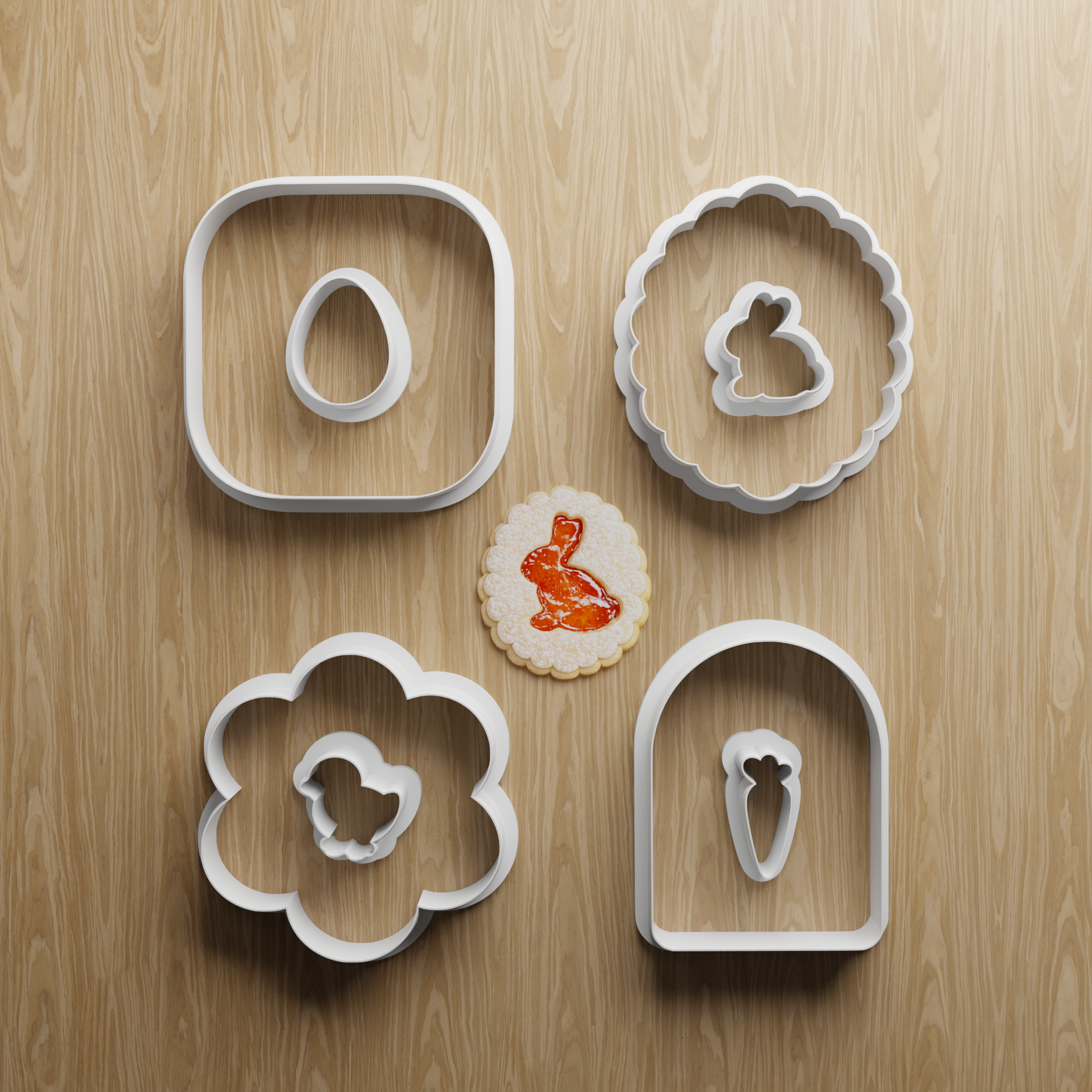 Easter Linzer Cookie Cutter STL Bundle | Bunny Egg Carrot Window Cutter Set | 3D Printable