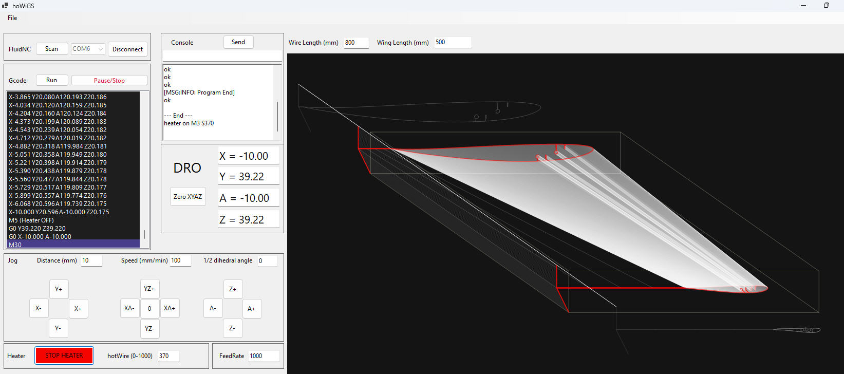 Wing Hot Wire CNC foam cutter & Gcode streamer