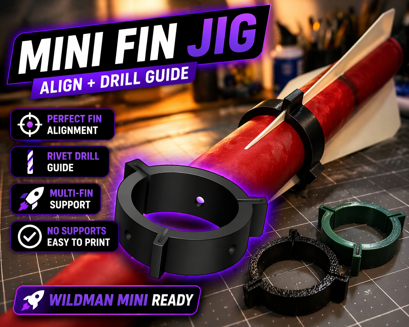 Wildman Mini Fin Alignment Jig + Rivet Drill Guide (No Supports)