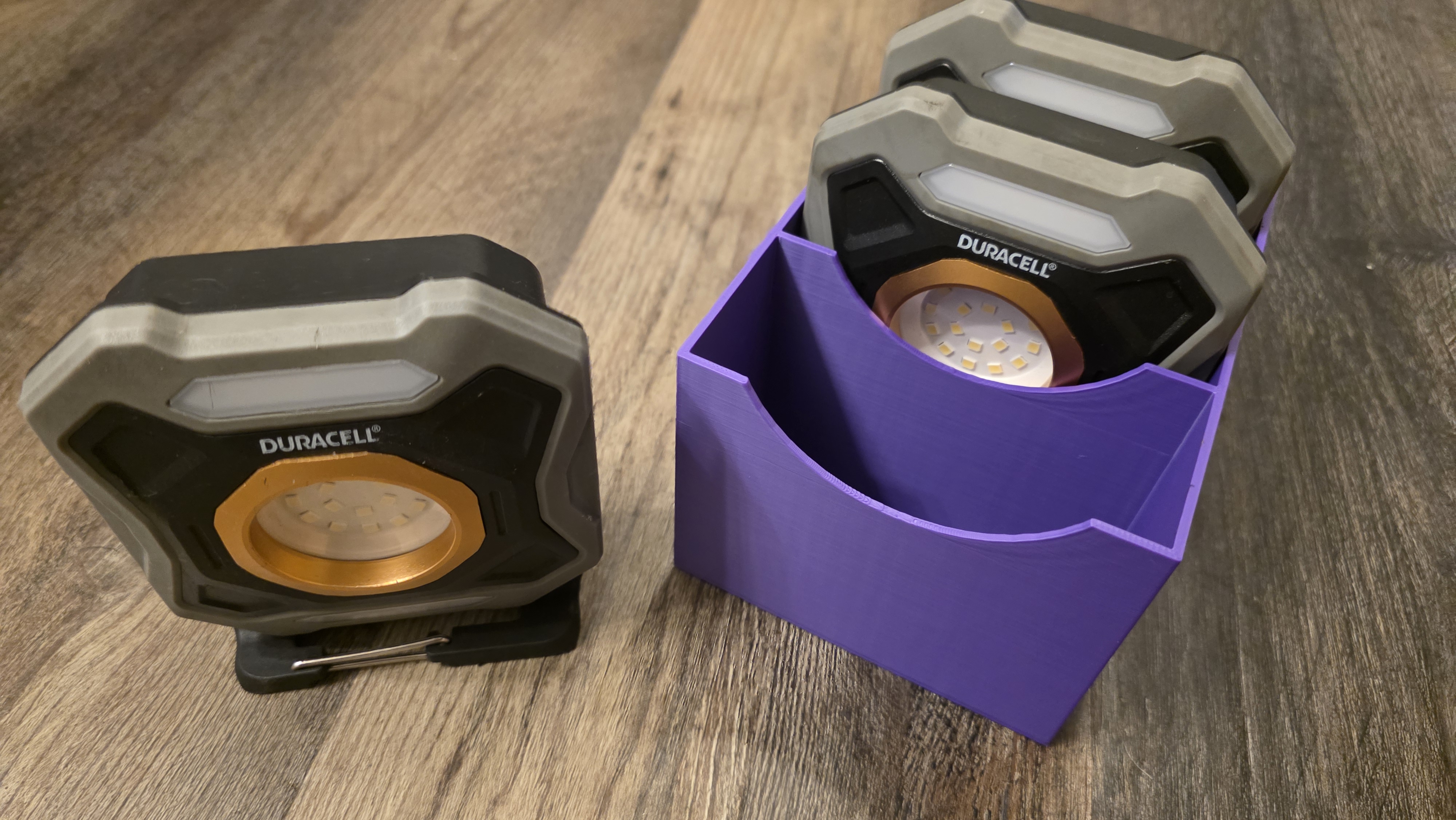 Storage box for Duracell 1500 Lumin worklights.