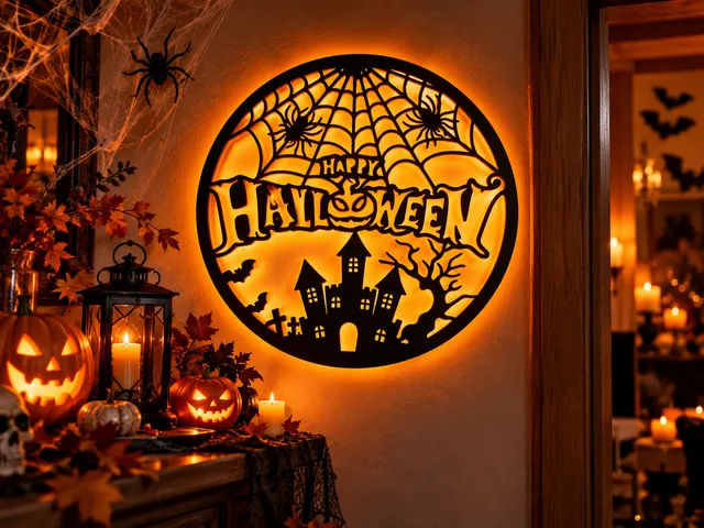 Halloween Haunted House Wall Art – Spider Web, Bats & Spooky Scene
