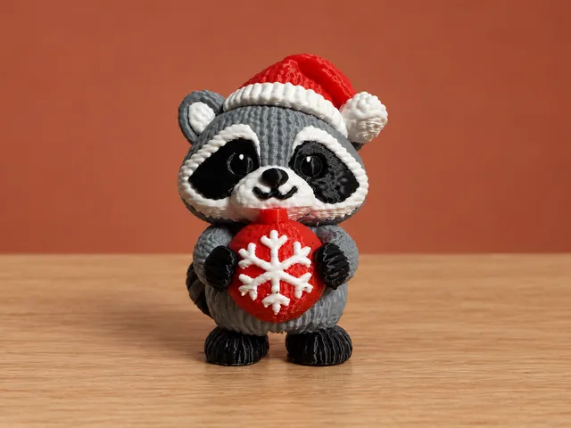 Knitted Christmas Raccoon Ornament Hugger
